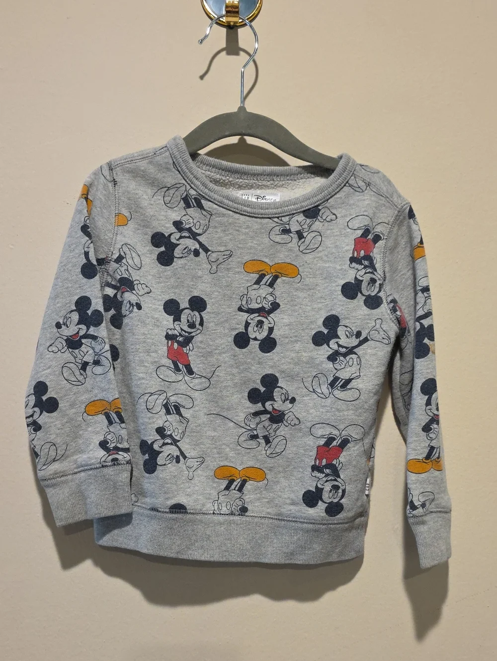 GAP Grey Mickey Mouse Allover Graphic Sweatshirt with Yellow & Red Accents